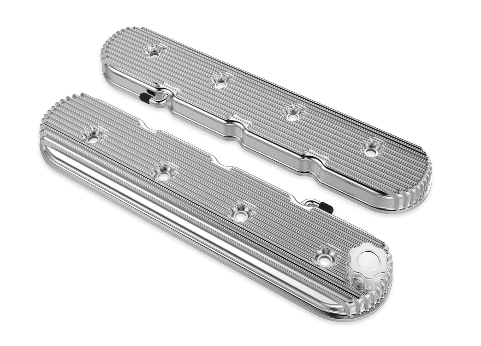 Holley Valve Cover, Vintage Series, Finned, Standard Height, GM LS Engines, Cast Aluminum, Polished, Pair