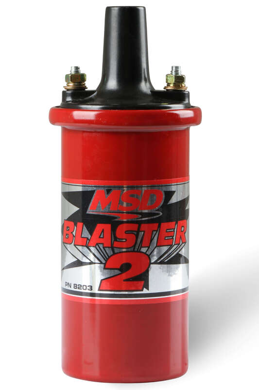 MSD Ignition Coil, Blaster 2 w/ ballast resistor, Canister, Round, Oil Filled, Red, 45, 000 V, Each