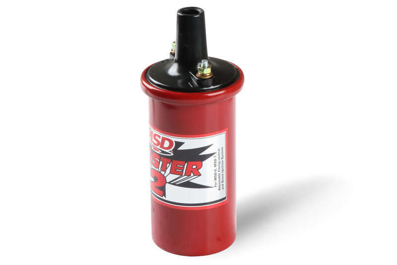 MSD Ignition Coil, Blaster 2 w/ ballast resistor, Canister, Round, Oil Filled, Red, 45, 000 V, Each
