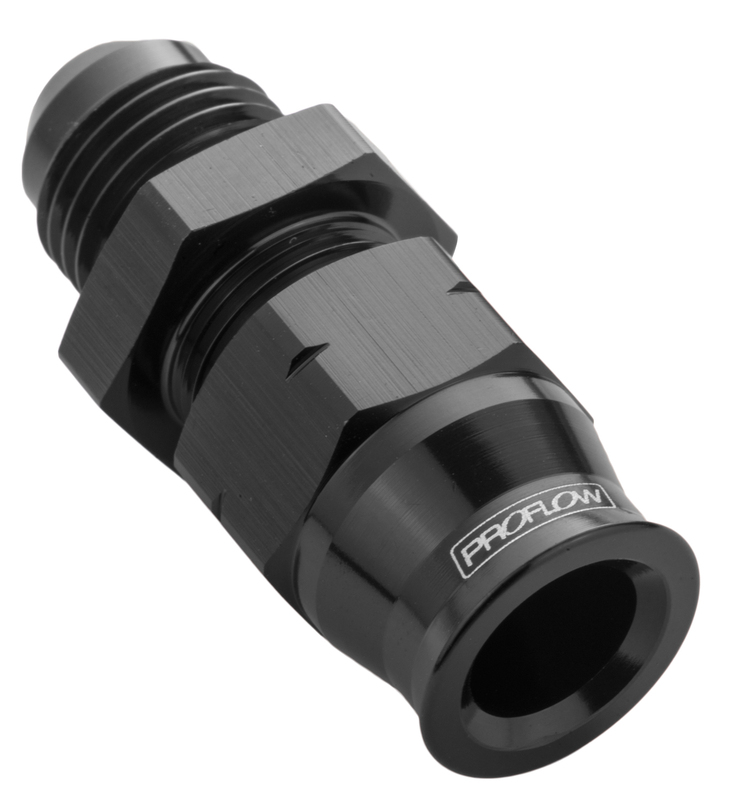Proflow 1/2in. Tube To Male -08AN Hose End Aluminium Tube Adaptor, Black
