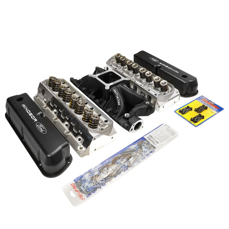 Proflow Cylinder Head SuperMax 210 & Intake Kit, Manifold, Max Jr, Single Plane, Aluminium, Black, Square Bore, SB For Ford, 289, 302W, Kit