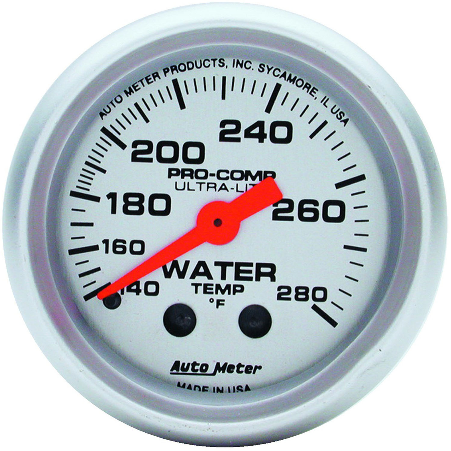 Autometer Gauge, Ultra-Lite, Water Temperature, 2 1/16 in, 140-280 Degrees F, Mechanical, Analog, Each