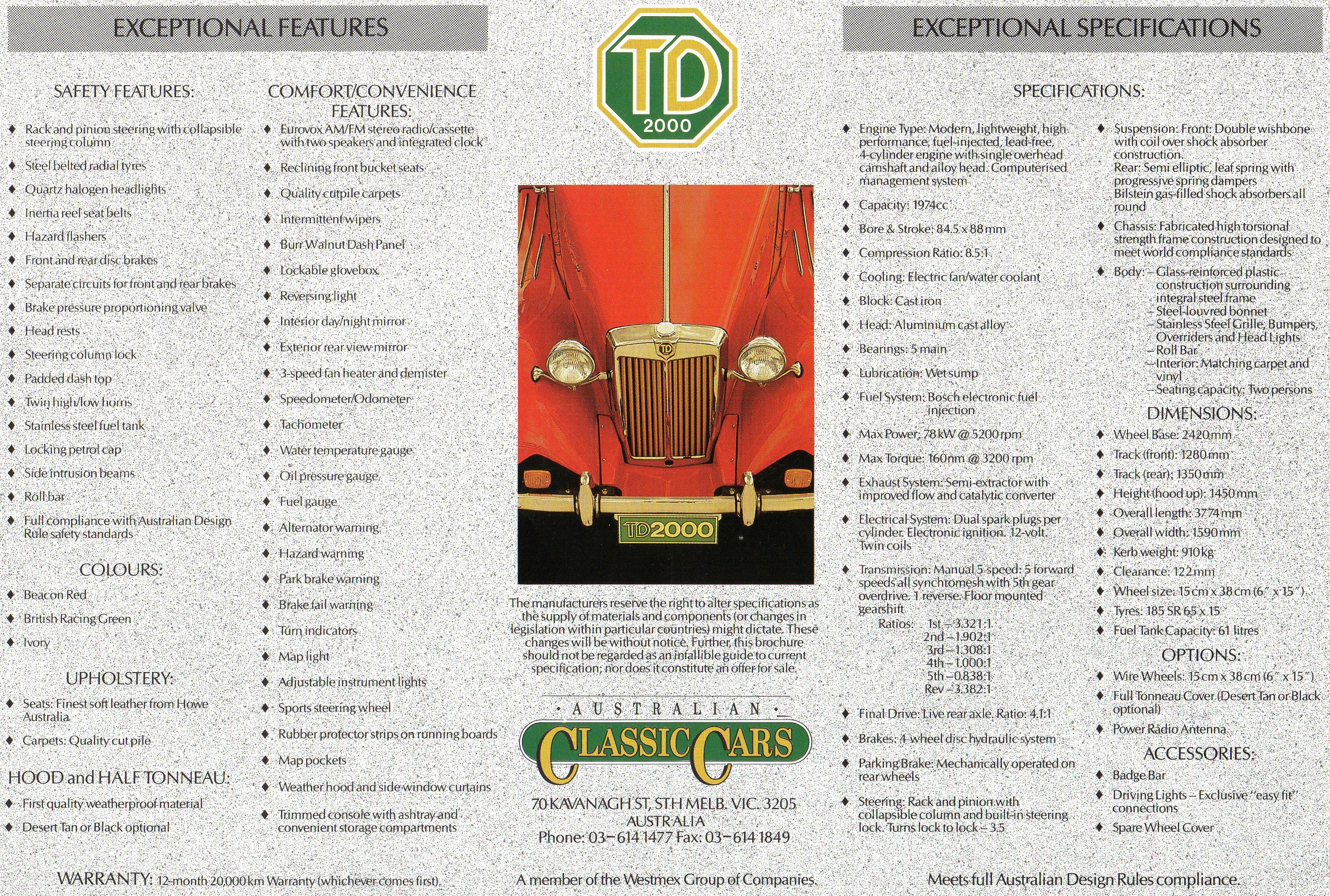 1989 TD 2000 MG TD ROADSTER REPLICA