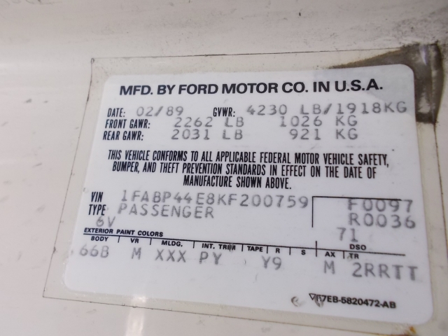 1989 FORD MUSTANG CONVERTIBLE
