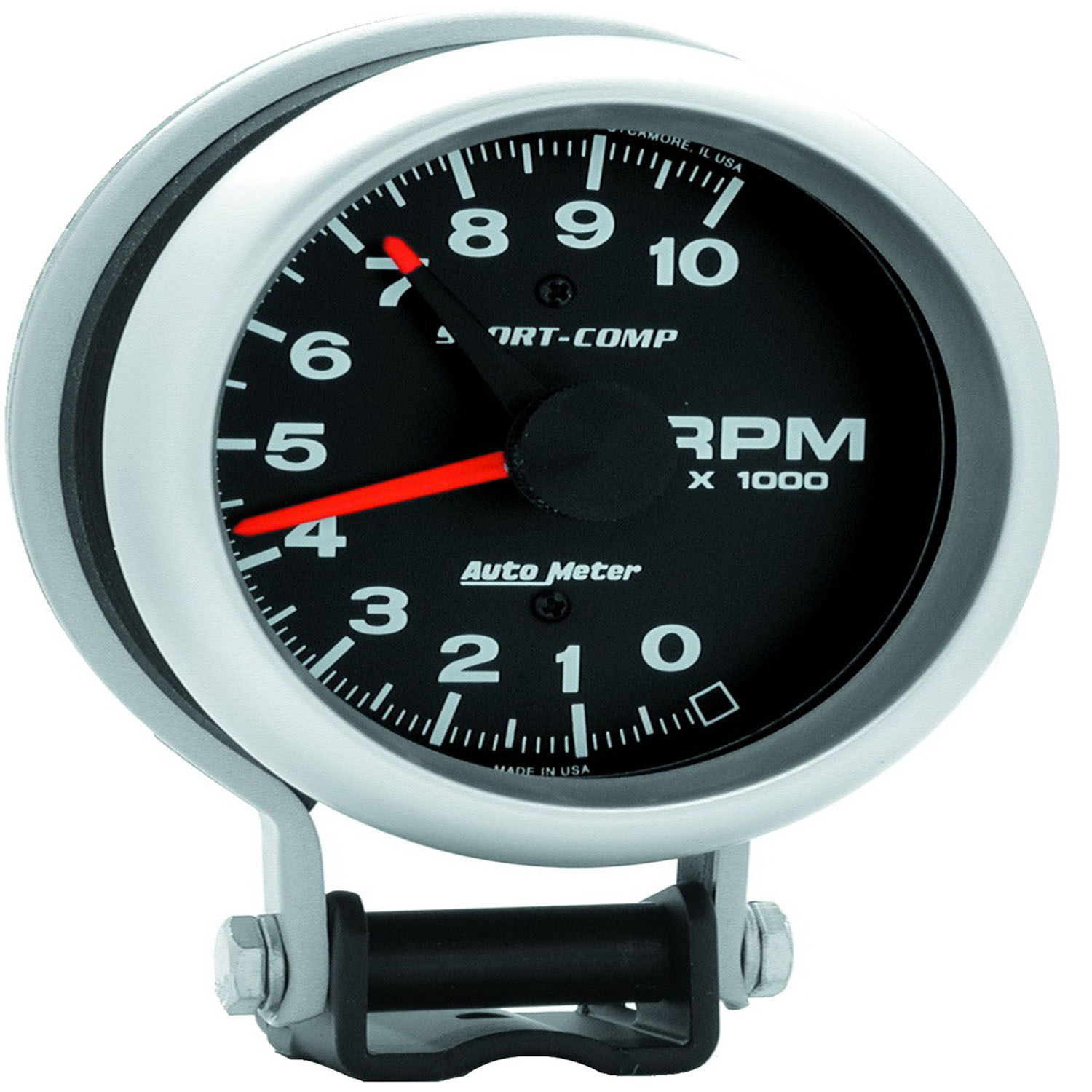 Autometer Gauge, Sport-Comp, Tachometer, 3 3/4 in, 0-10K RPM, Pedestal w/ Red LINE, Analog, Each