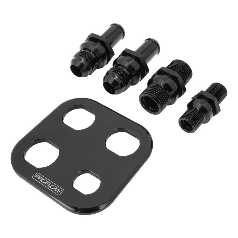 Proflow Firewall Bulkhead Aluminium Air Con 4 Port #6, #10 Inline, Black