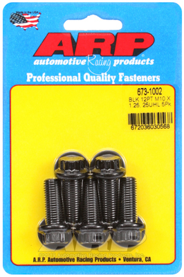 ARP Bolts, 12-Point Head, Chromoly Steel, Black Oxide, 10mm x 1.25 RH Thread, 25mm UHL, Set of 5