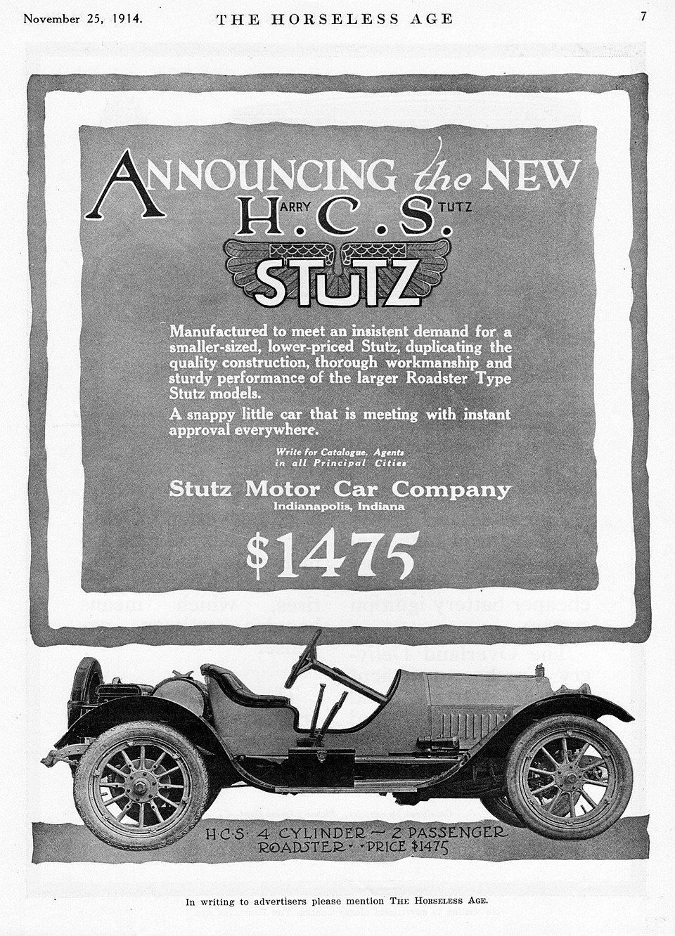 1915 STUTZ HARRY CHARLES STUTZ SPECIAL ROADSTER