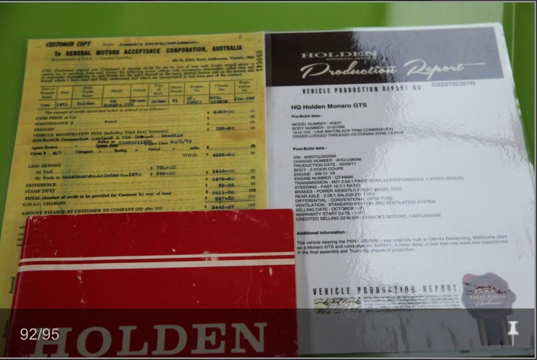 1971 HOLDEN MONARO HQ GTS 4 SP MANUAL 2D COUPE