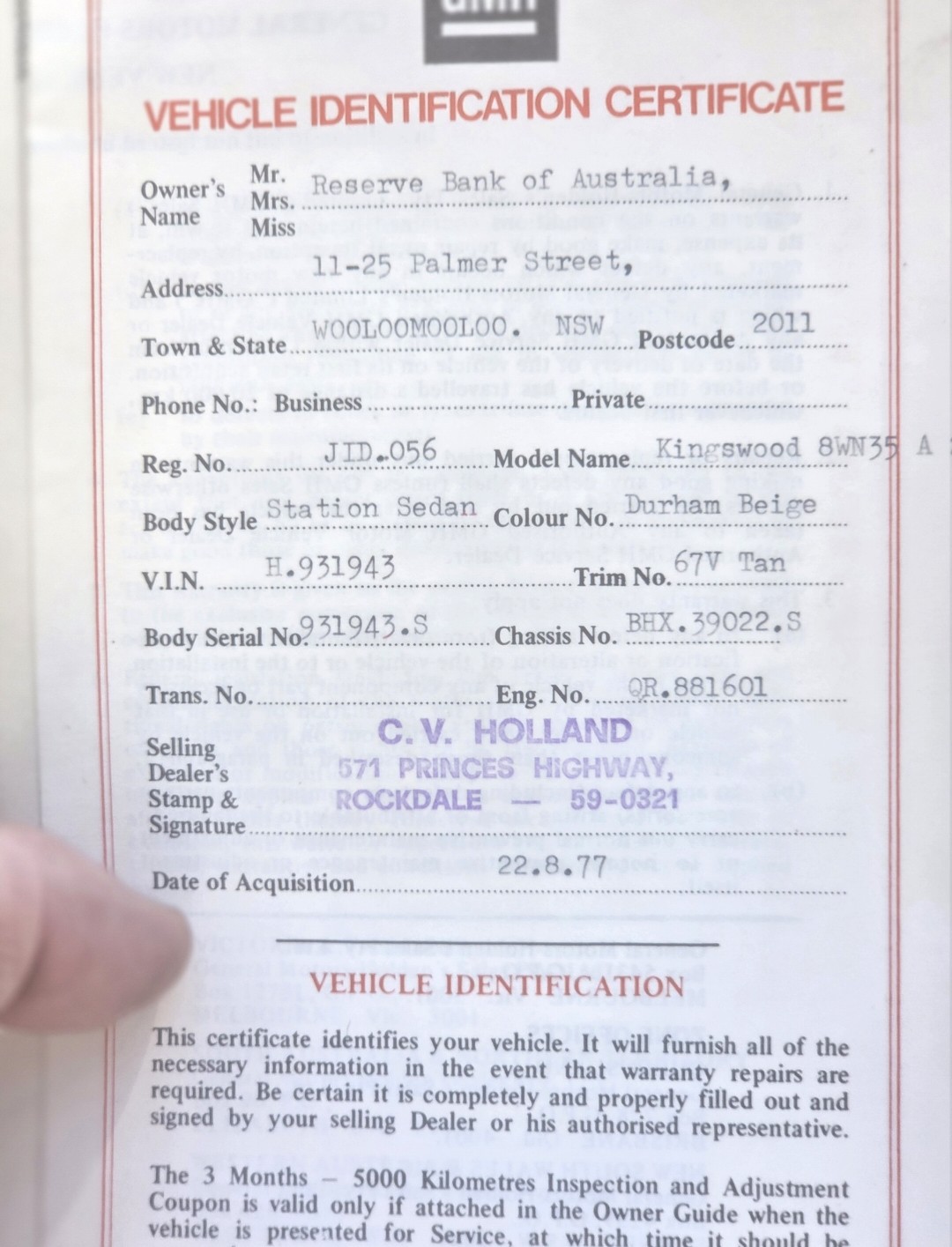 1977 HOLDEN KINGSWOOD HX 3 SP AUTOMATIC 4D SEDAN