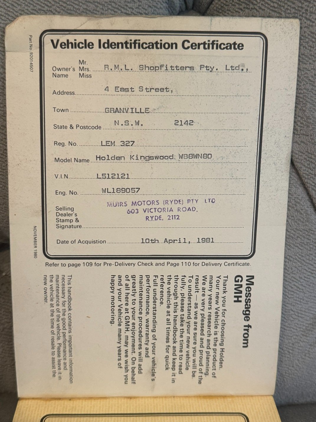 1981 HOLDEN KINGSWOOD WB UTILITY