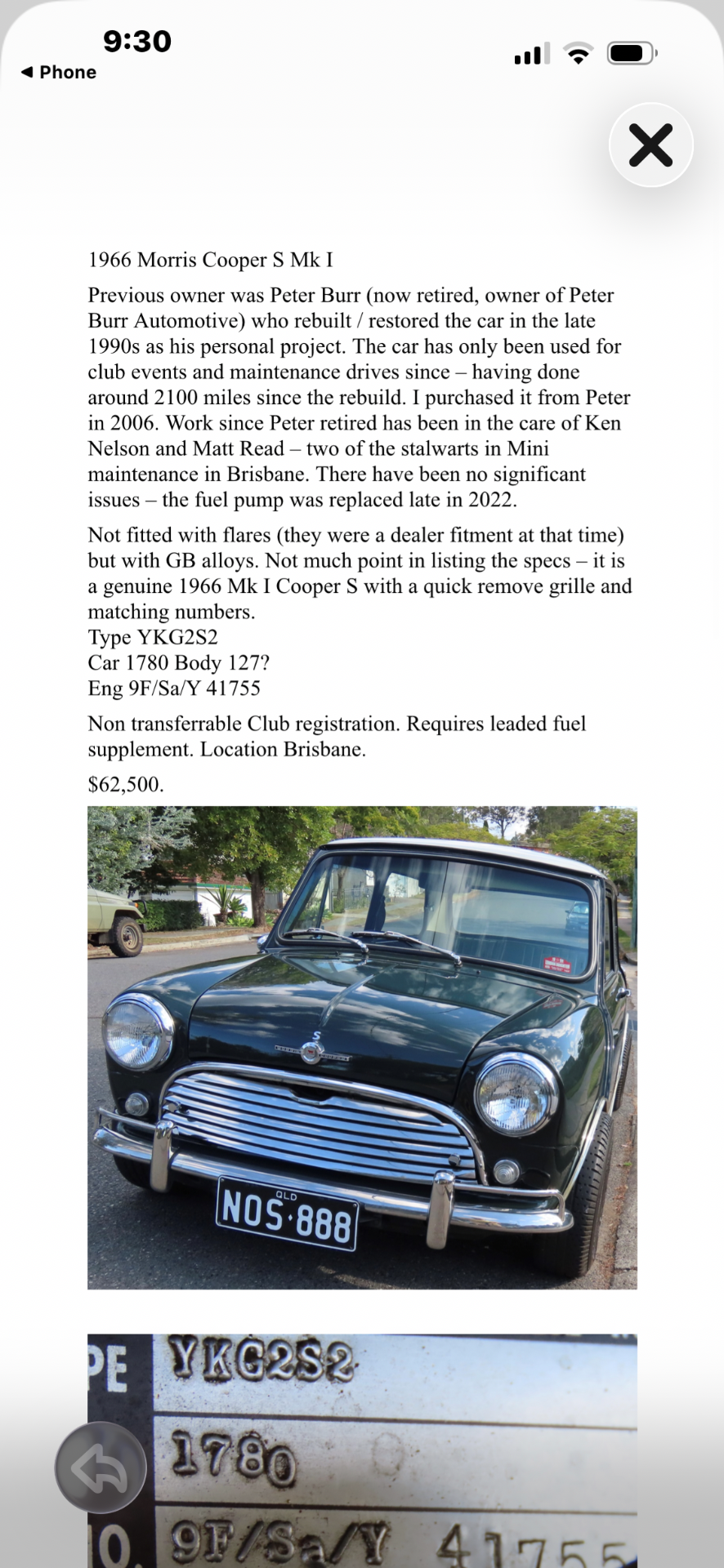 1966 MINI COOPER MANUAL SEDAN