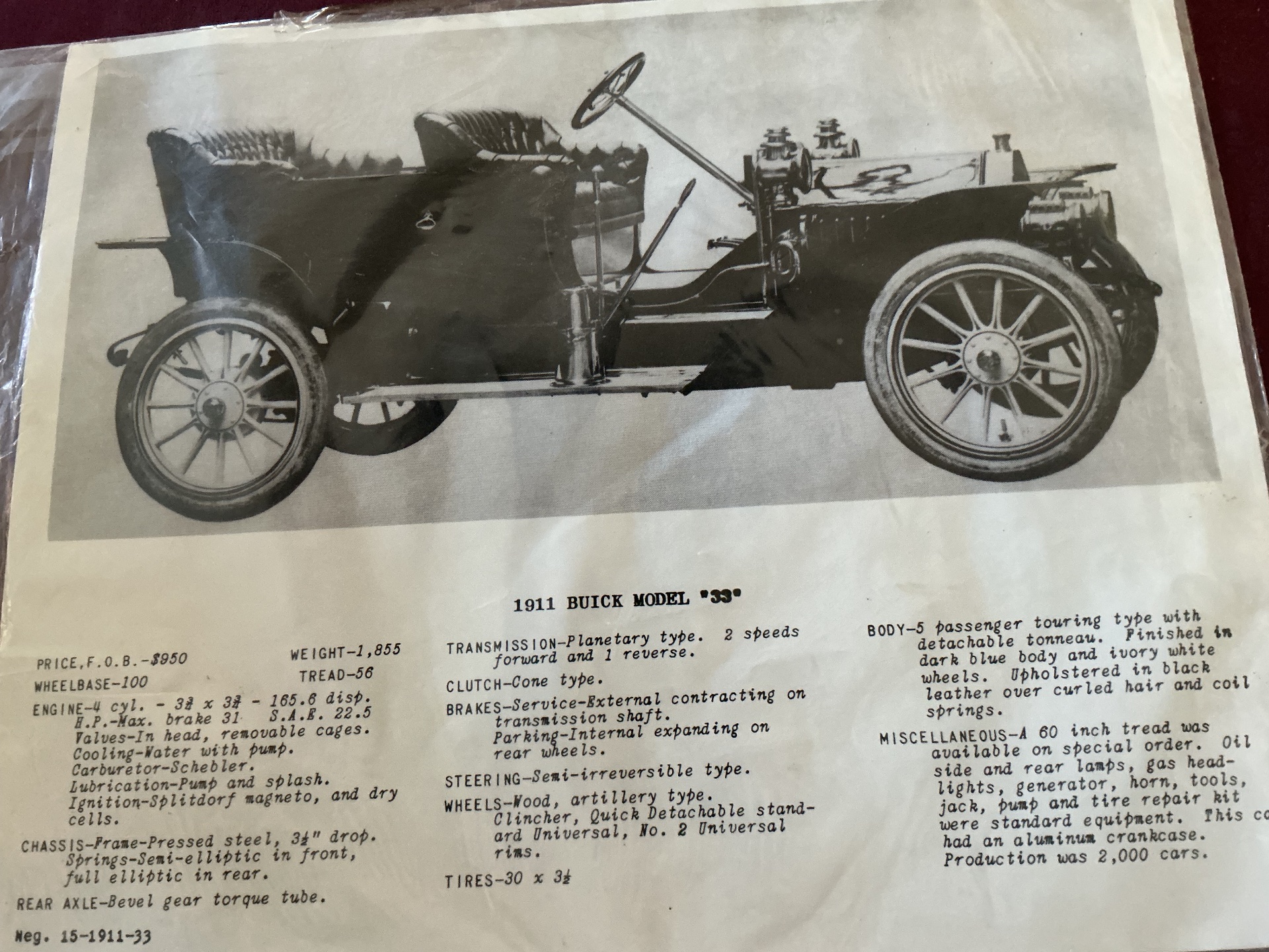 1911 BUICK MODEL 33 MANUAL TOURER