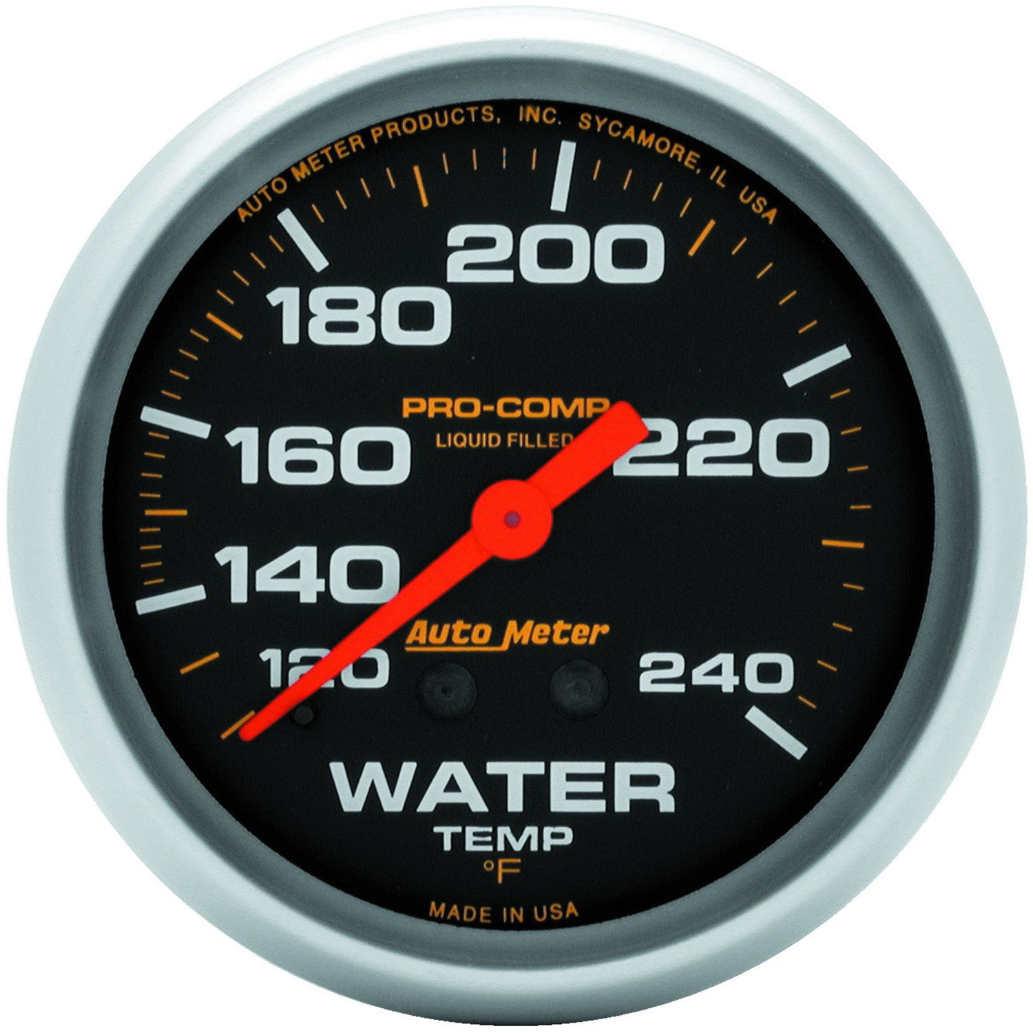 Autometer Gauge, Pro-Comp, Water Temperature, 2 5/8 in, 120-240 Degrees F, Liquid Filled Mechanical, 12ft, Analog, Each