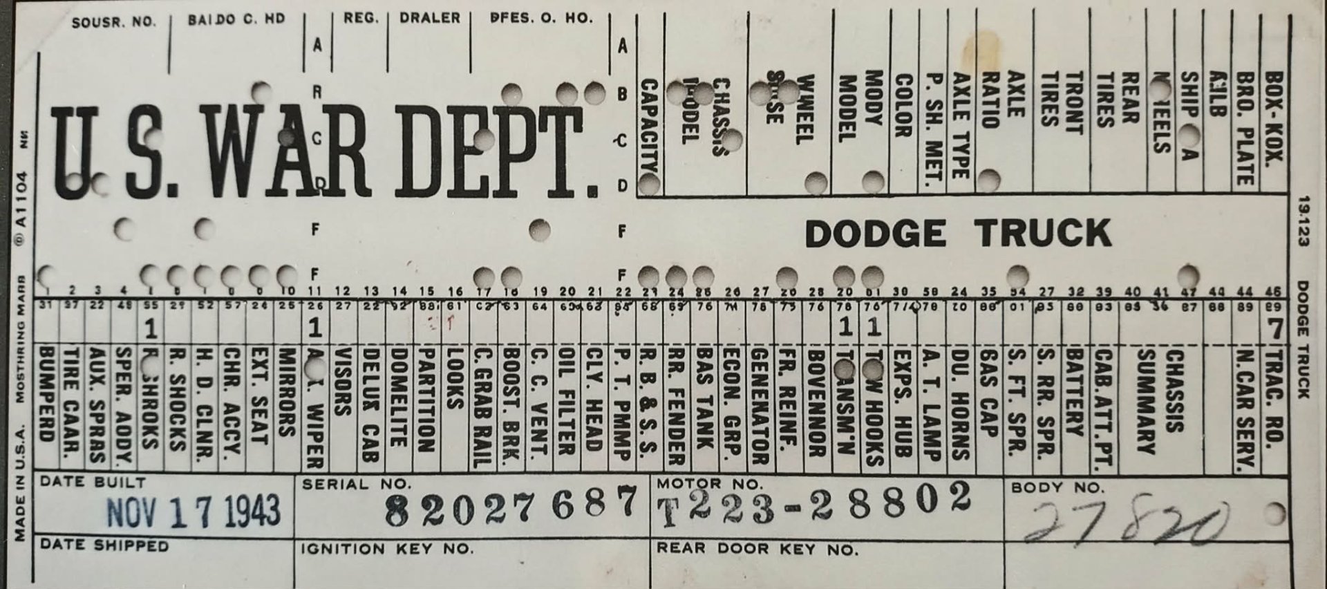 1943 DODGE WWII WC63 6X6 WEAPON CARRIER