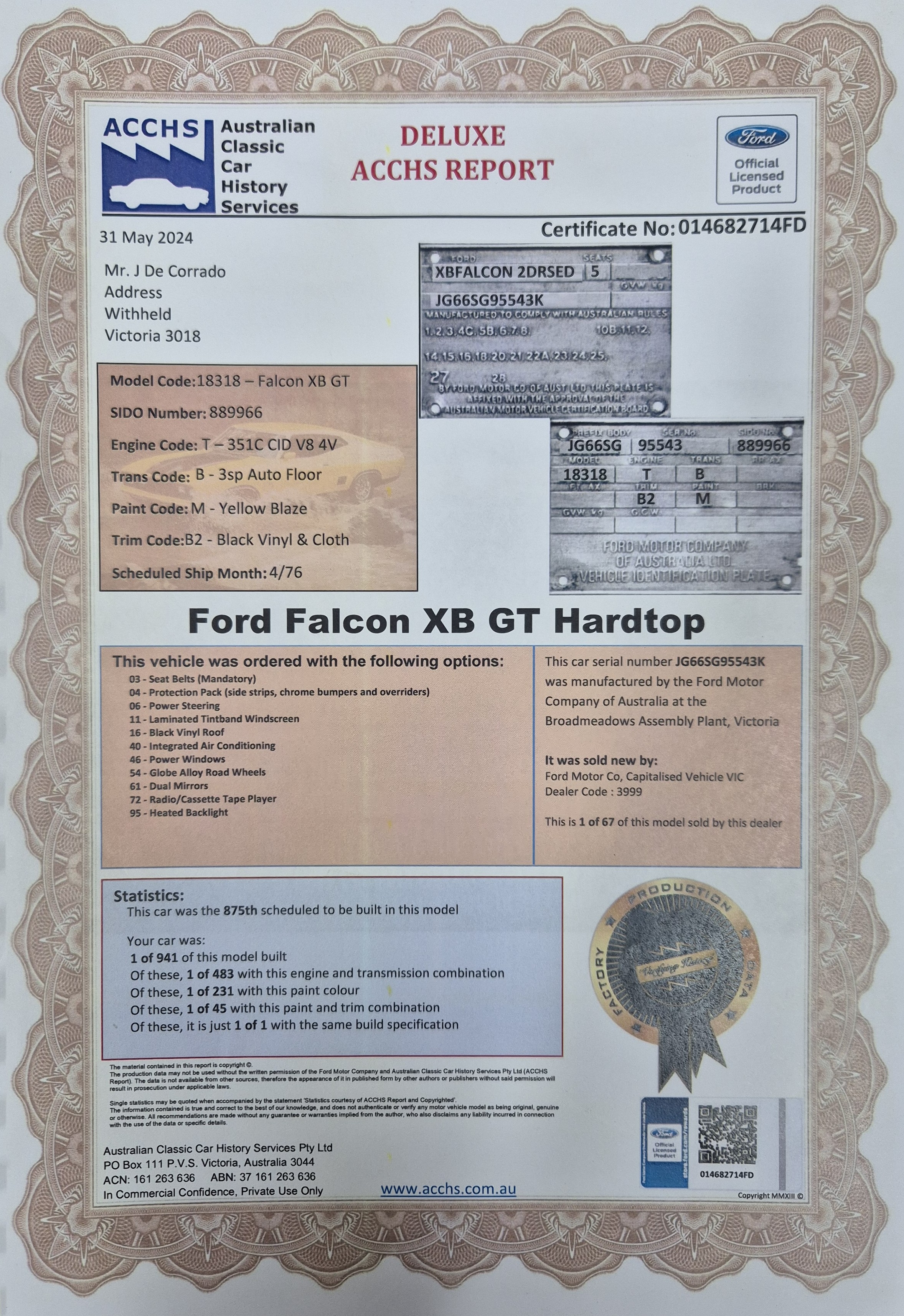 1976 FORD FALCON XB GT AUTOMATIC HARDTOP