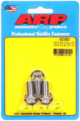 ARP Lower Pulley Bolts, 12-point Head, Stainless Steel, 3/8 in.-24 Dia, 0.75 UHL, For Chevrolet, Small/Big Block, 3-piece, Kit