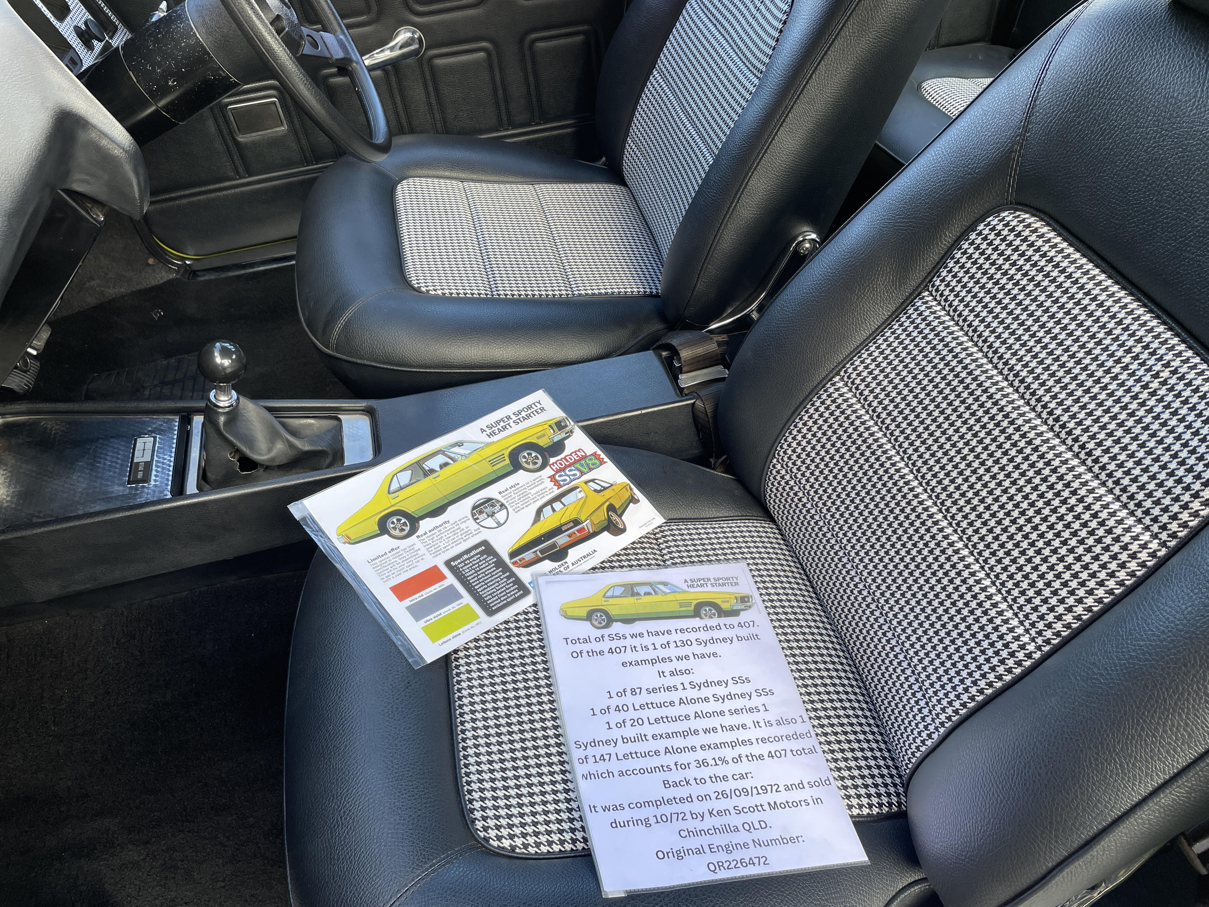 1972 HOLDEN HQ SS 4 SP MANUAL 4D SEDAN