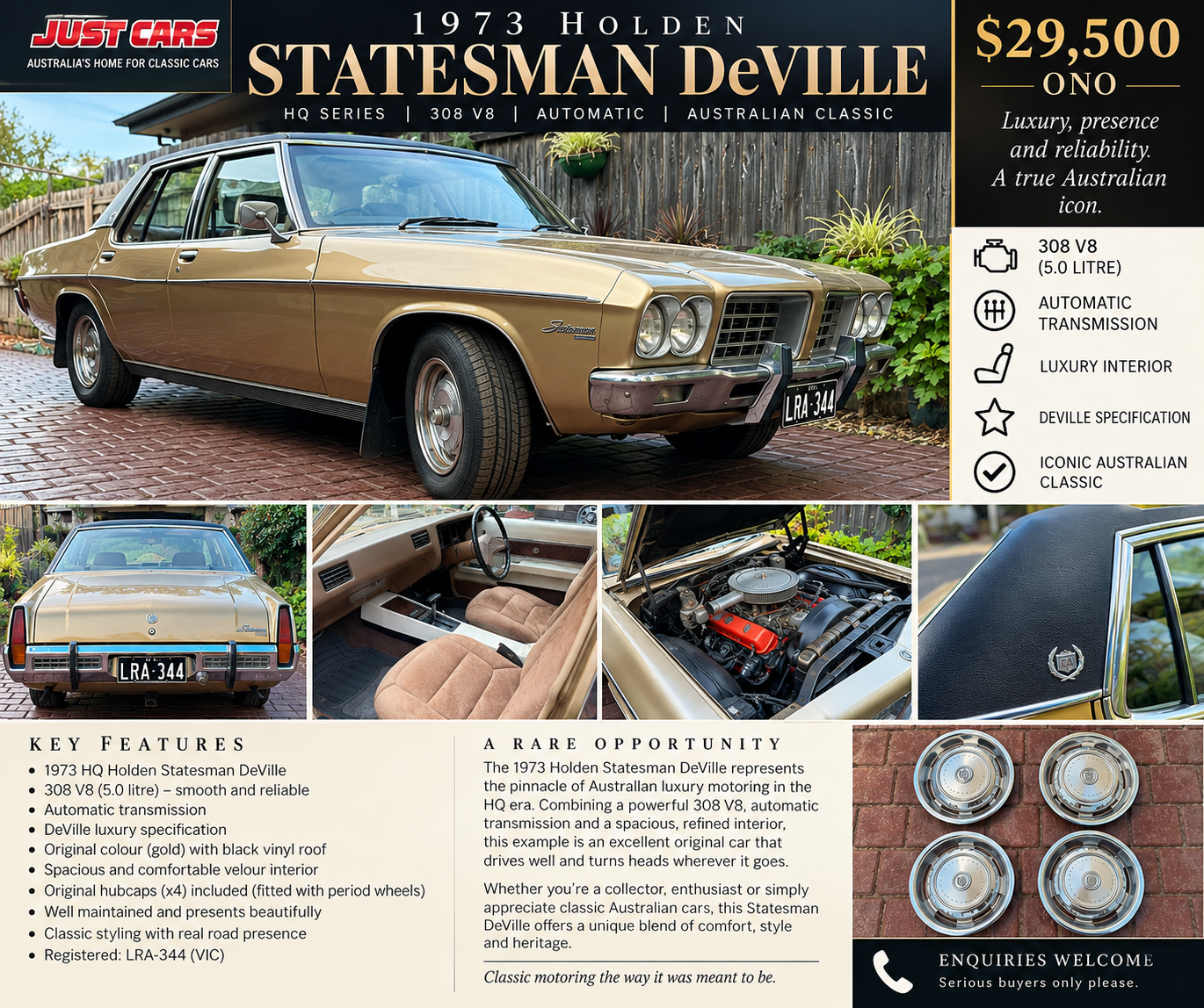 1973 HOLDEN STATESMAN HQ DE VILLE 3 SP AUTOMATIC 4D SEDAN