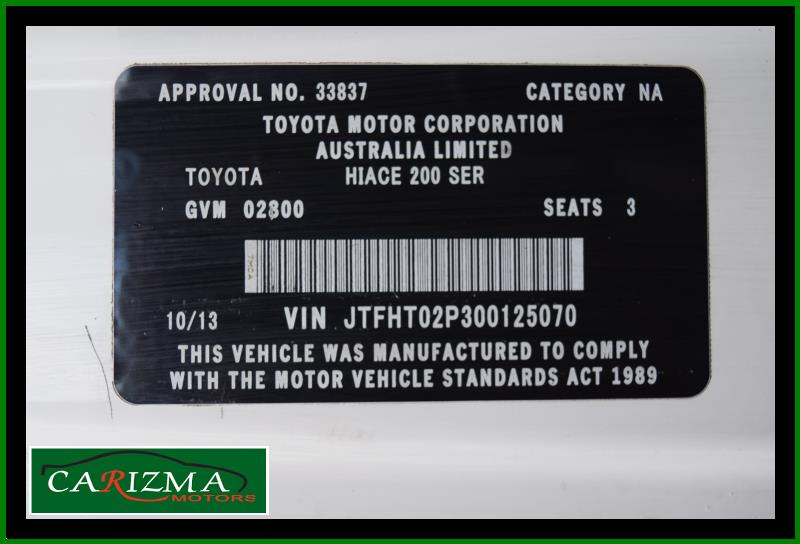 2013 TOYOTA HIACE KDH201R MY12 UPGRADE 5 SP MANUAL 4D VAN