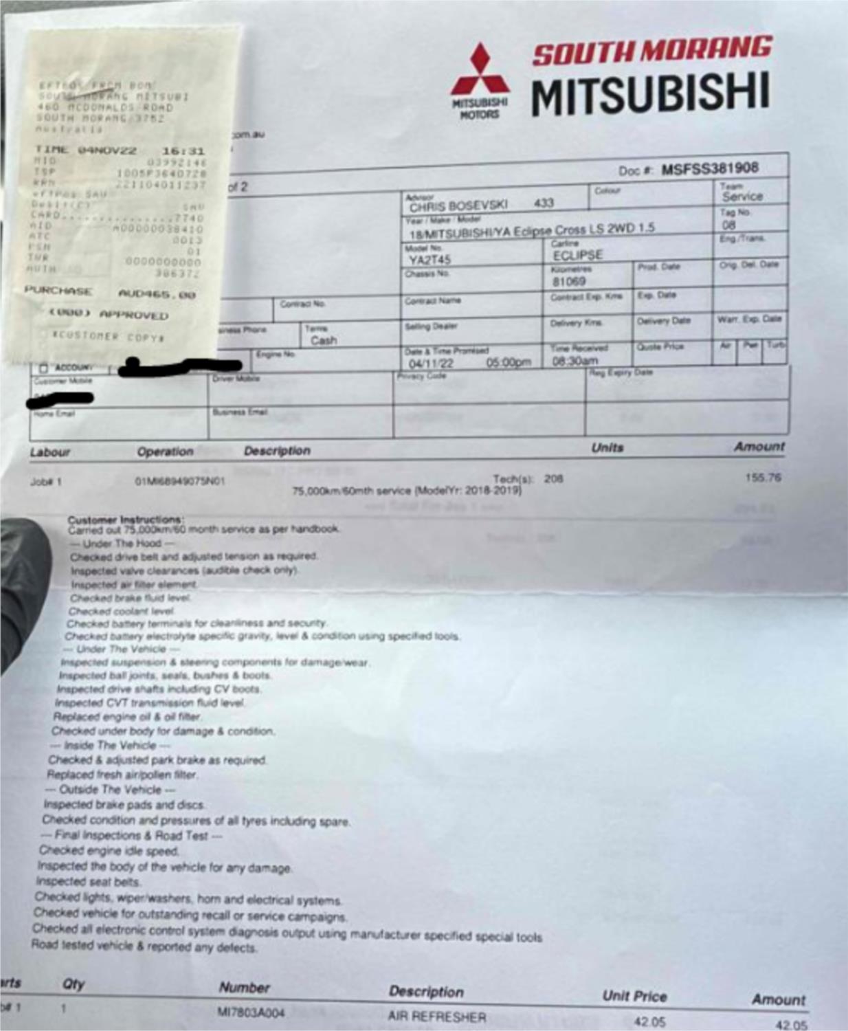2018 MITSUBISHI ECLIPSE CROSS YA MY18 LS (2WD) CONTINUOUS VARIABLE 4D WAGON
