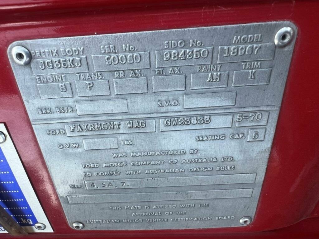 1970 FORD FAIRMONT XW 4 SP AUTOMATIC 4D WAGON