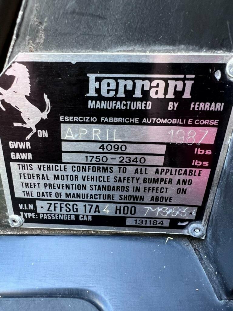 1987 FERRARI TESTAROSSA 5 SP MANUAL 2D COUPE