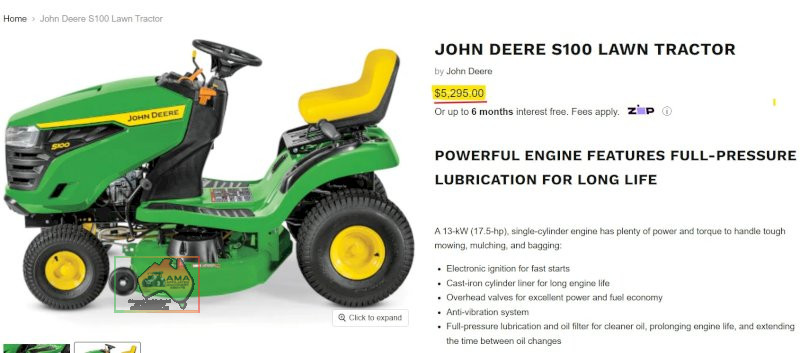 JOHN DEERE S100 RIDE ON MOWER