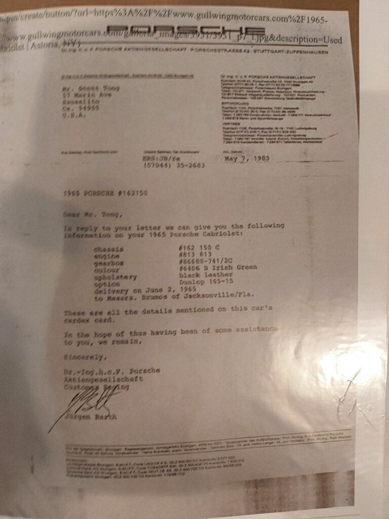 1965 PORSCHE 356 SC 4 SP MANUAL 2D CABRIOLET