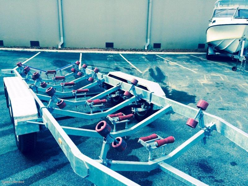 BOAT TRAILER HEAVY DUTY GALV SUIT 8M.. TANDEM SENSA BRAKED TRAILER UP TO 4.5TONNE RATED