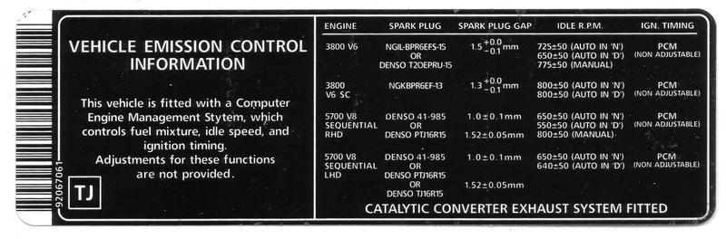 DECAL VEHICLE EMISSION VY SERIES II V6 V6SC V8