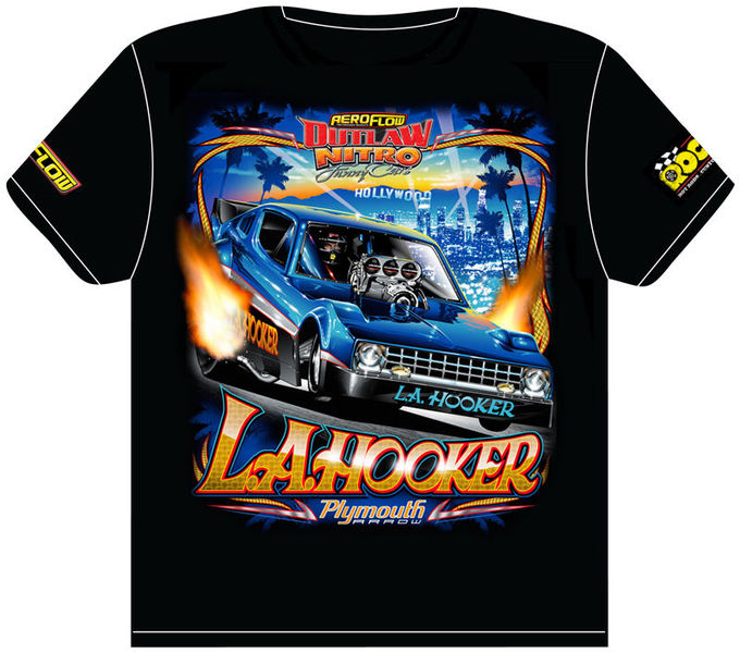 L.A. Hooker' Plymouth Arrow Outlaw Nitro Funny Car T-Shirt (ADULT SIZES)