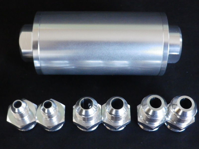 BILLIT FUEL FILTER SILVER 60 MM STAINLESS ELEMENT INC 6 - 8 - 10 AN FITTINGS