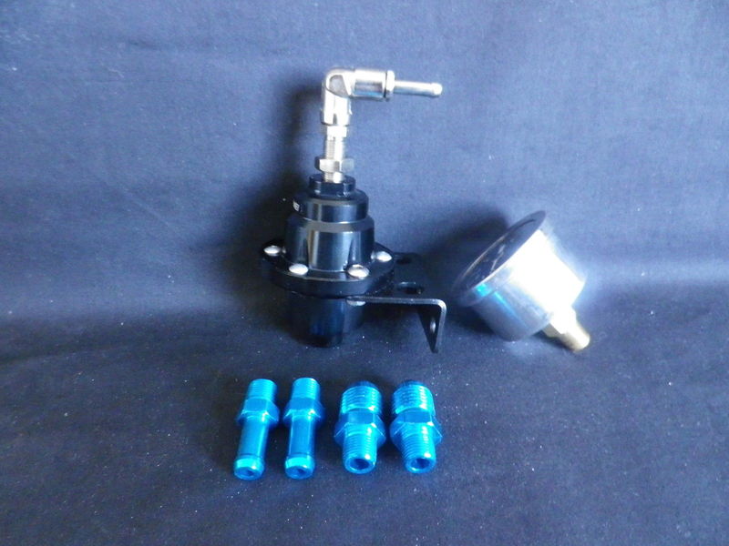 ROADSTAR EFI FUEL PRESSURE REGULATOR BLACK COLOR ADJ INC GAUGE + FITTINGS