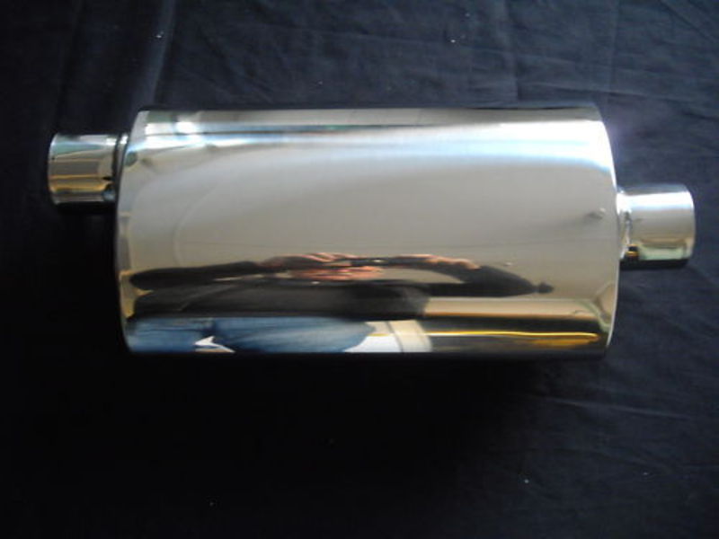 STAINLESS POLISHED OVAL MUFFLER CENTER OFFSET