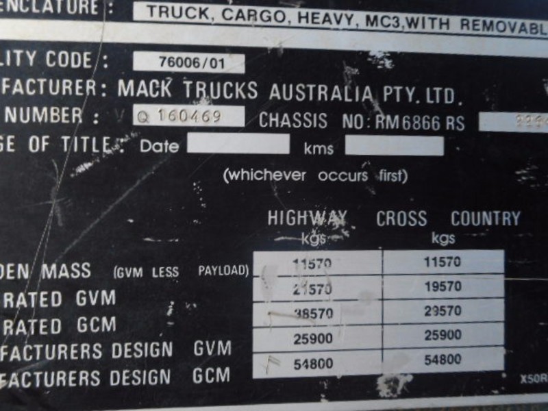 1985 MACK R600 SERIES Mack R600 Rigid Army Truck R600 SERIES Truck