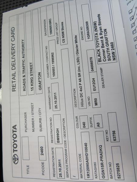 2011 TOYOTA HILUX SR GGN15R MY12