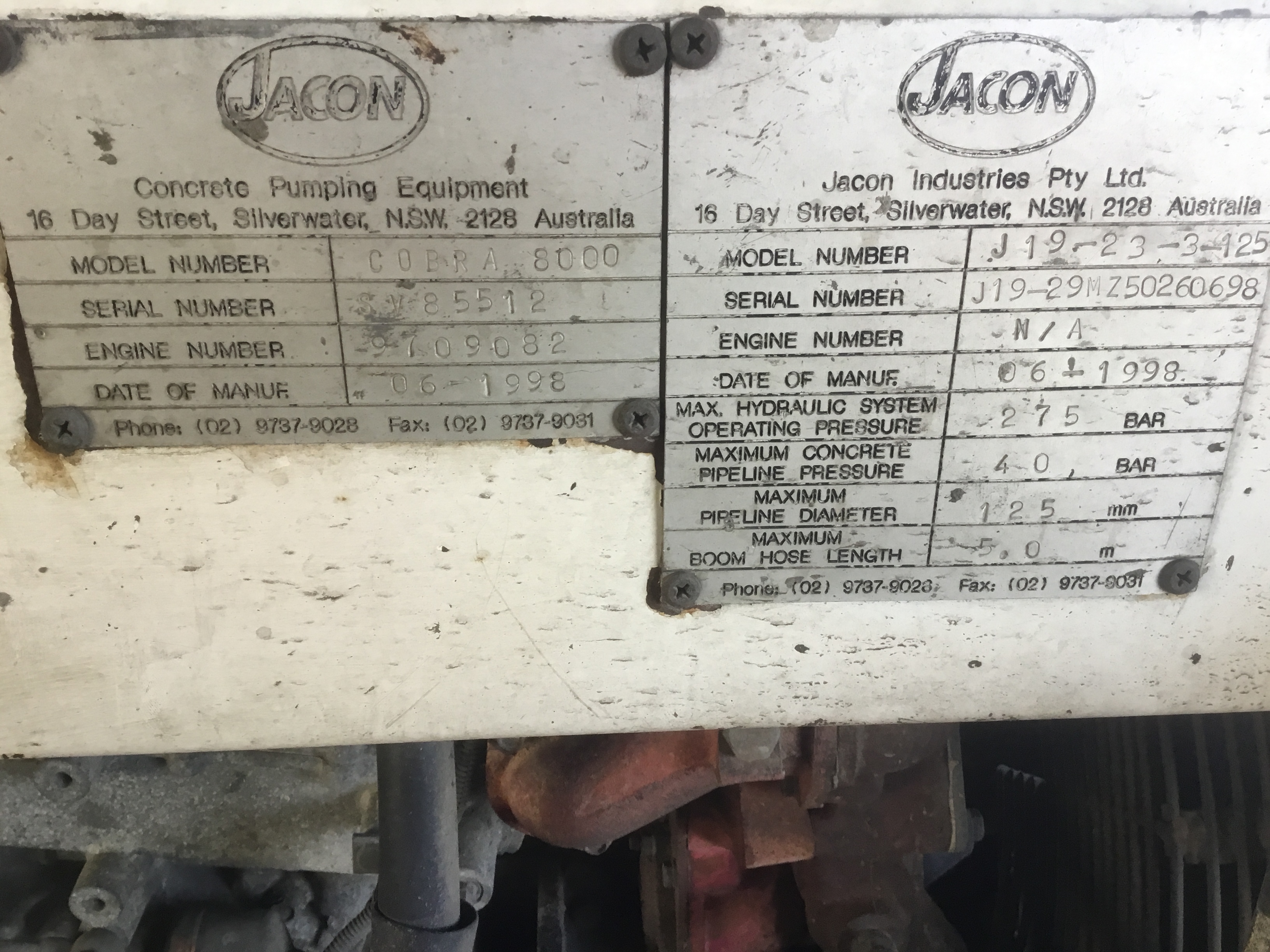 1998 JACON C0BRA CONCRETE PLACEMENT BOOM