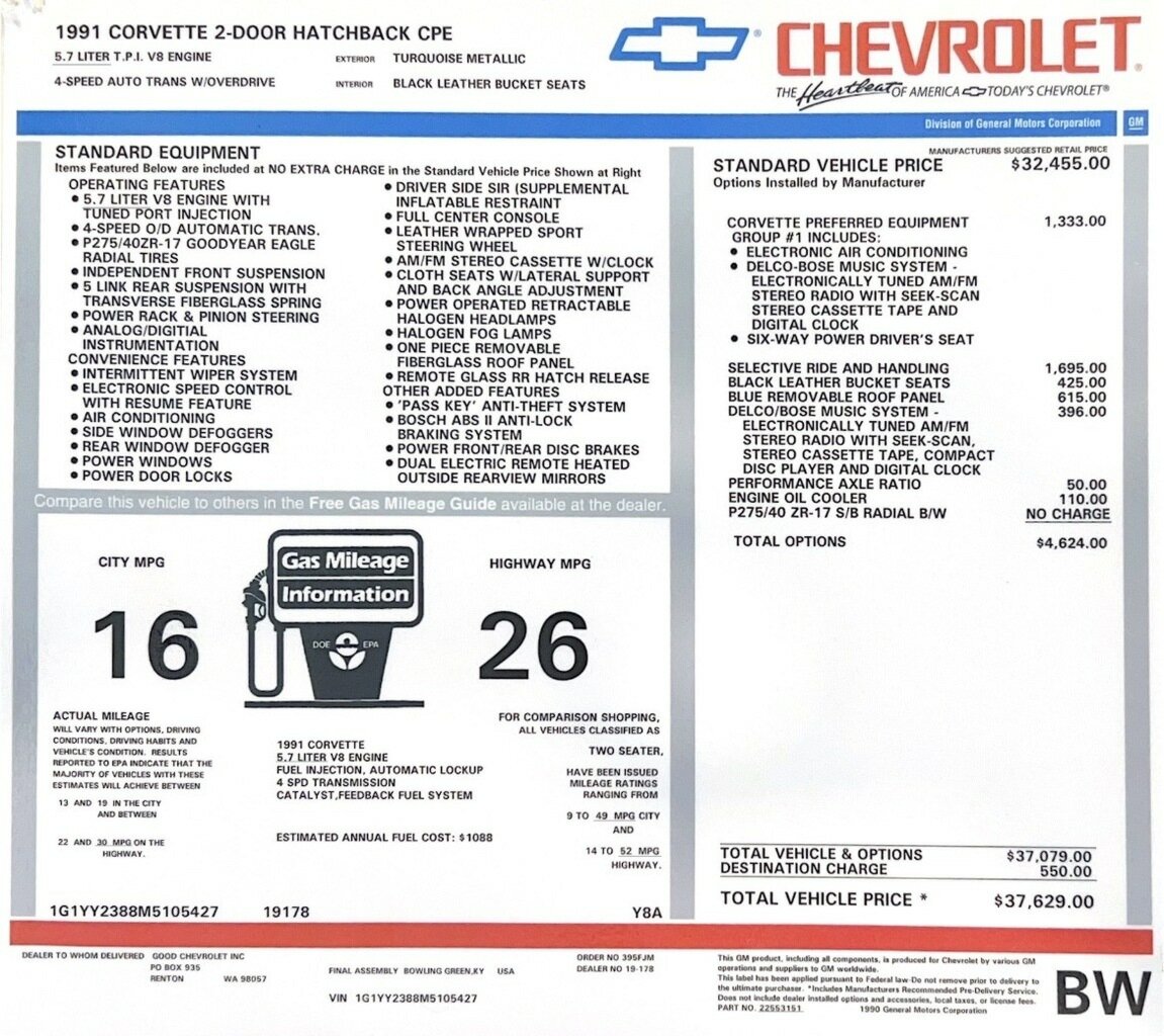 1991 CHEVROLET CORVETTE C4 COUPE
