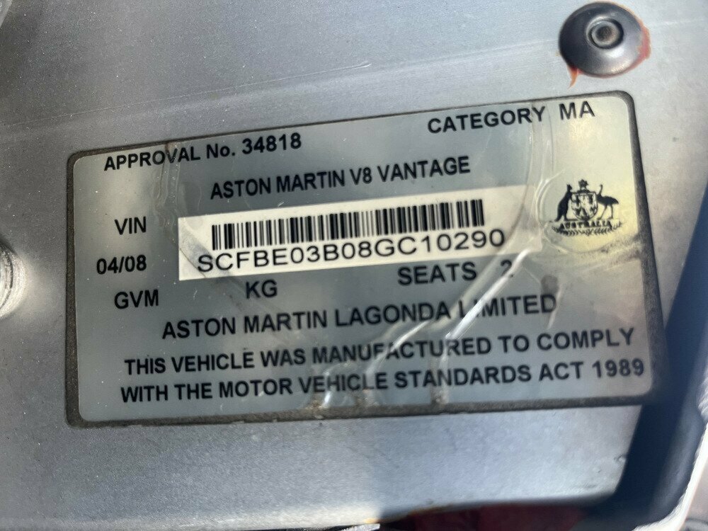2008 ASTON MARTIN V8 MY09 VANTAGE 6 SP AUTO SEQUENTIAL 2D COUPE