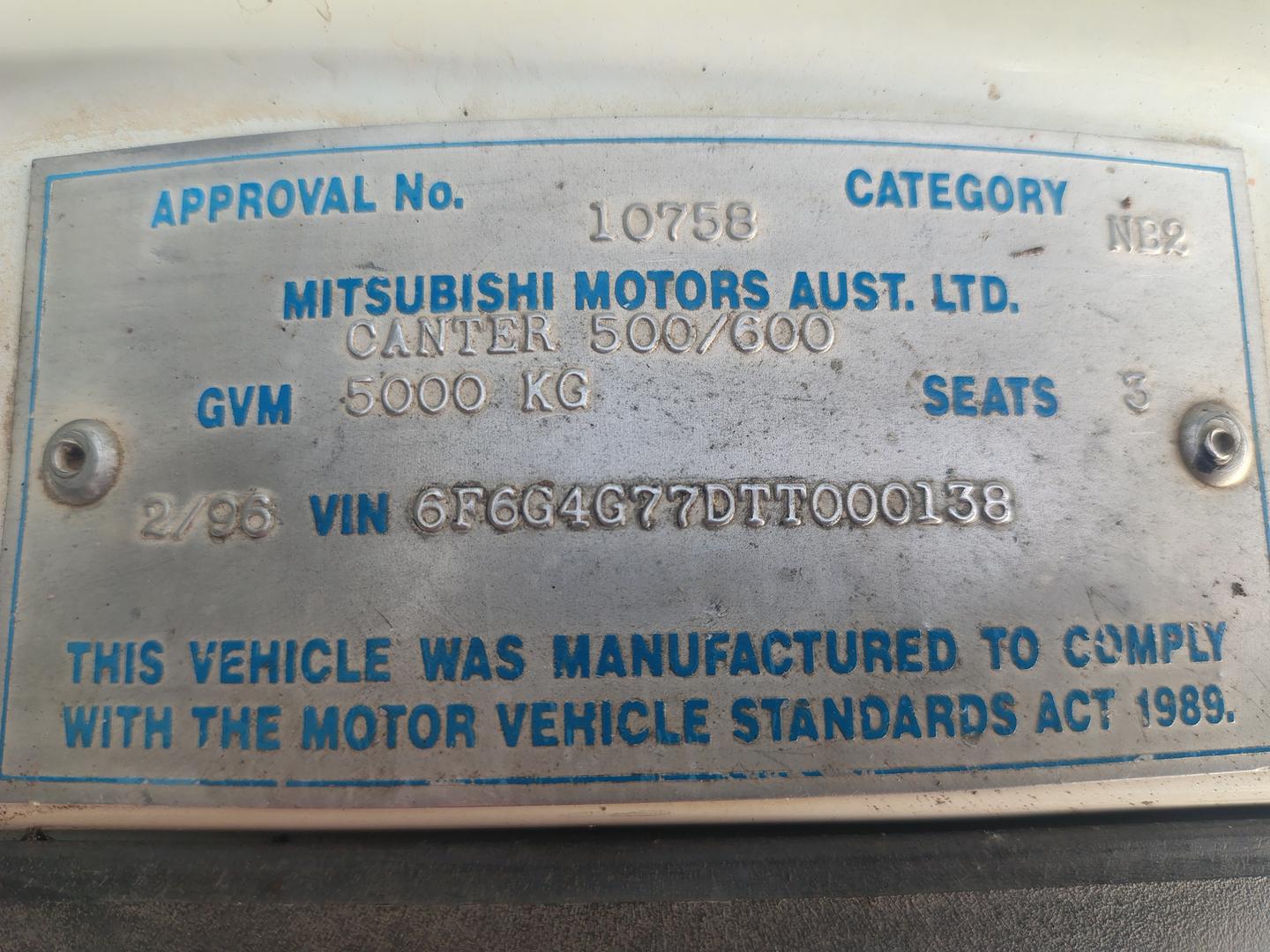 1996 MITSUBISHI CANTER W6 MWB (4x4) FG639 10 SP MANUAL C/CHAS