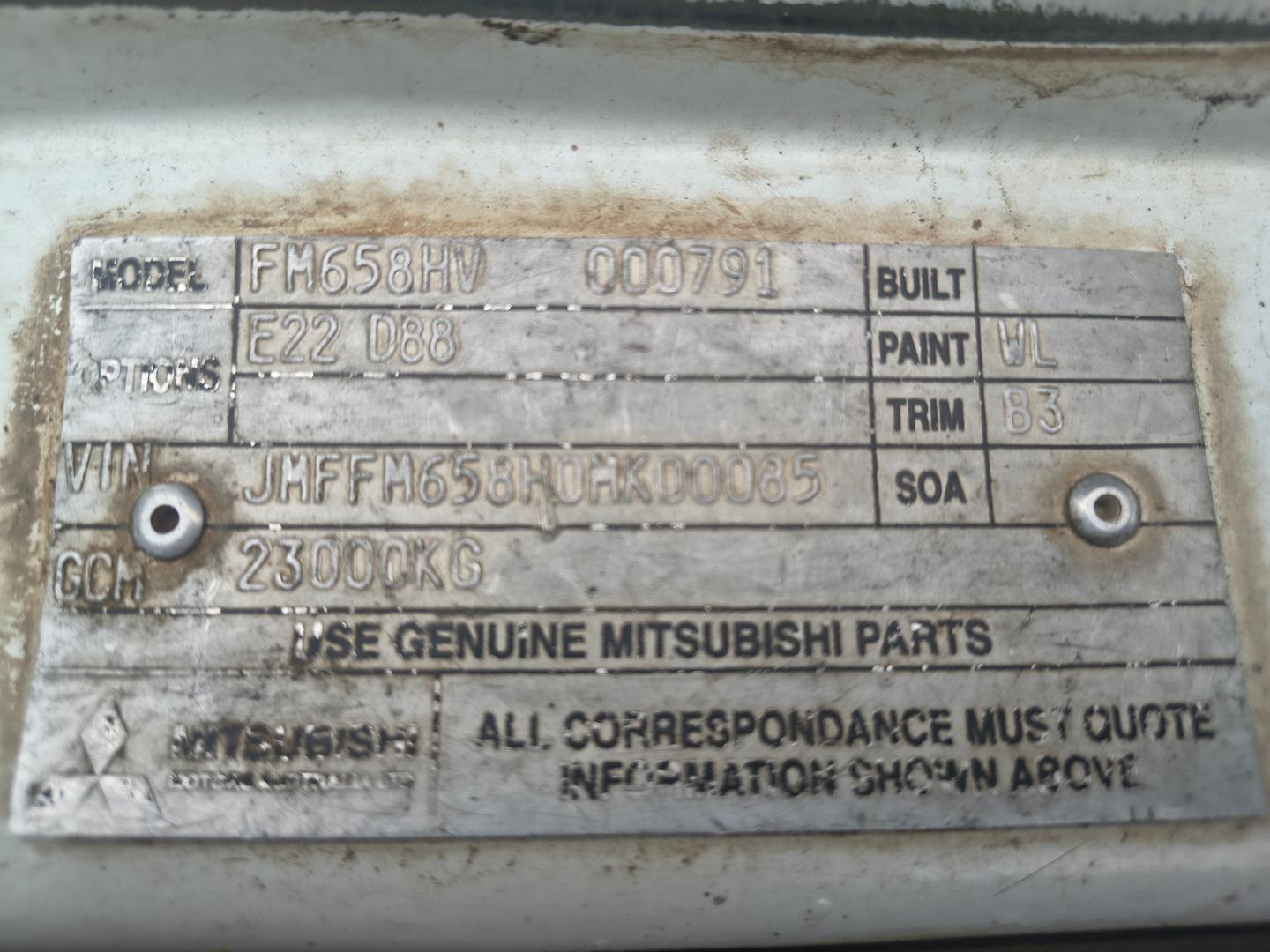 1999 MITSUBISHI FIGHTER FK FK600 5 SP MANUAL TIPPER