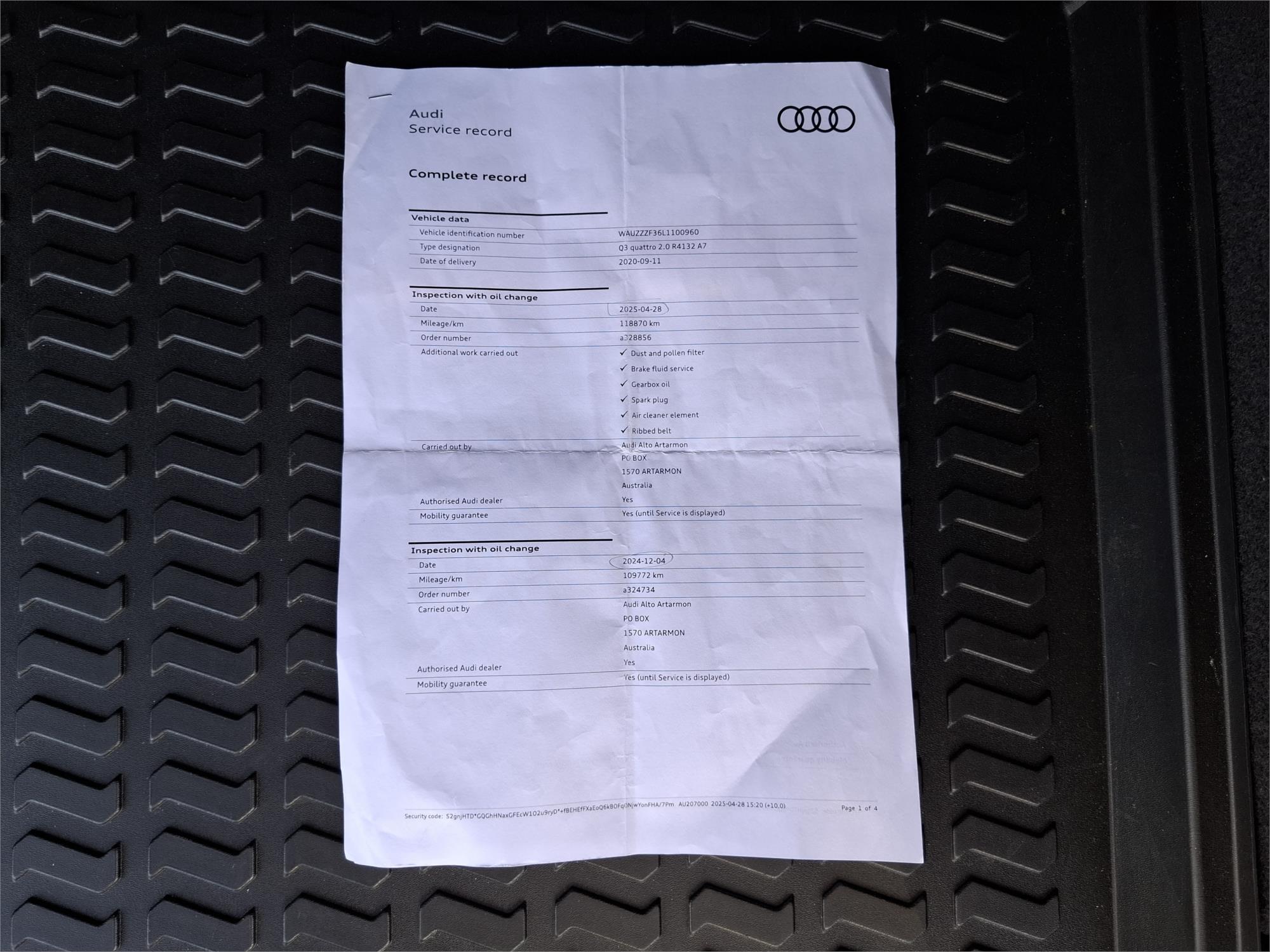 2020 AUDI Q3 F3 MY20 40 TFSI QUATTRO 7 SP AUTO S-TRONIC 4D WAGON