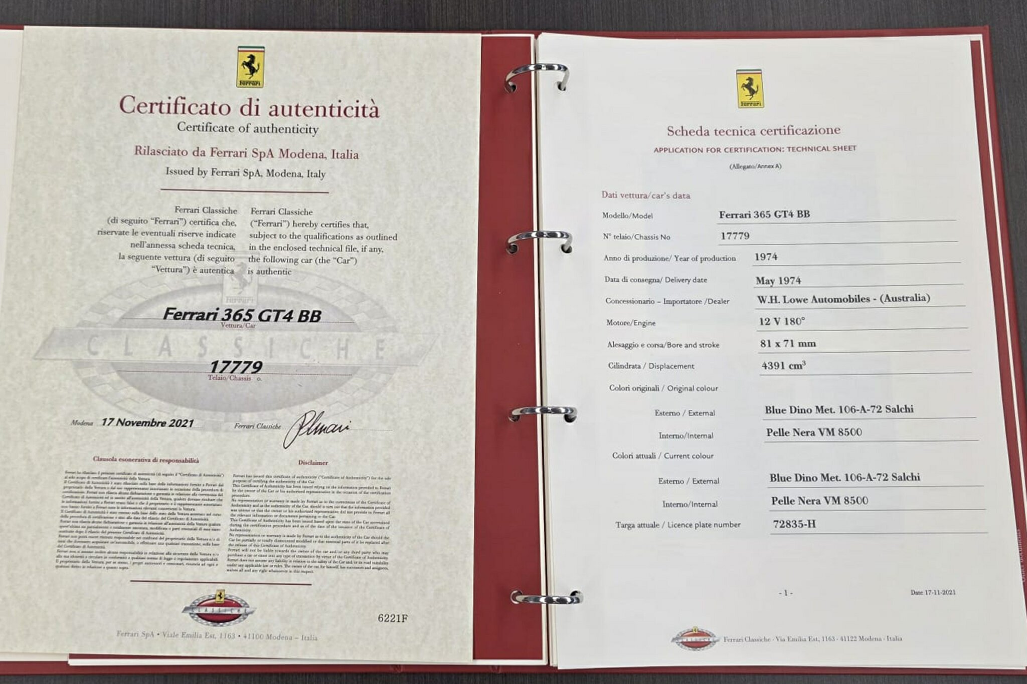 1974 FERRARI 365 GT4 BERLINETTA BOXER 5 SP MANUAL 2D COUPE