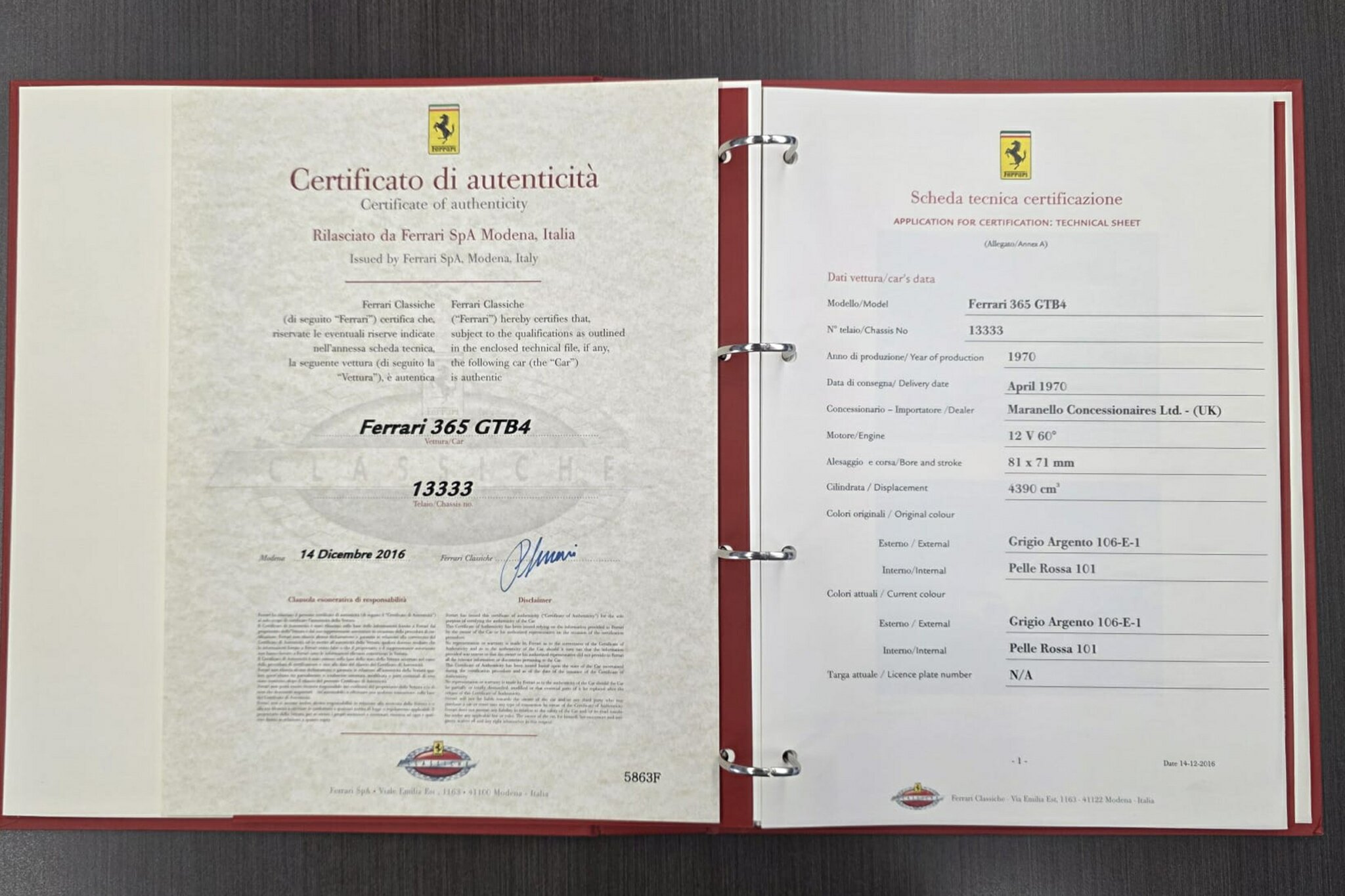1970 FERRARI 365 GTB4 (DAYTONA) 5 SP MANUAL 2D COUPE