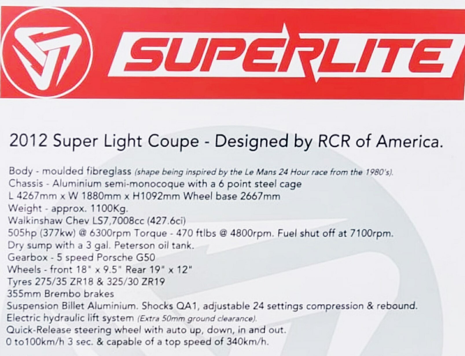 2012 RCR SUPERLITE SL-C 2D COUPE