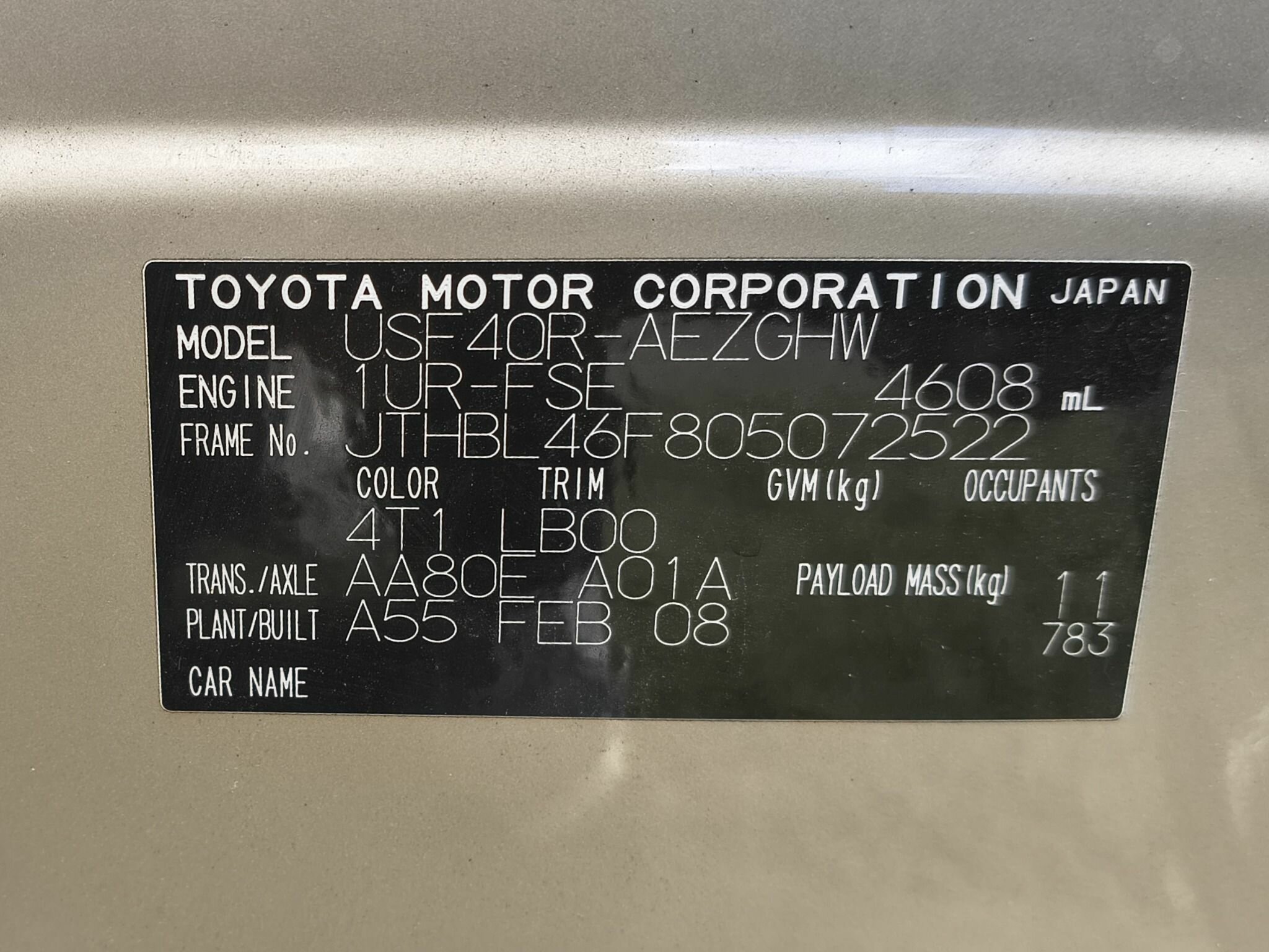 2008 LEXUS LS460 USF40R 8 SP AUTOMATIC 4D SEDAN