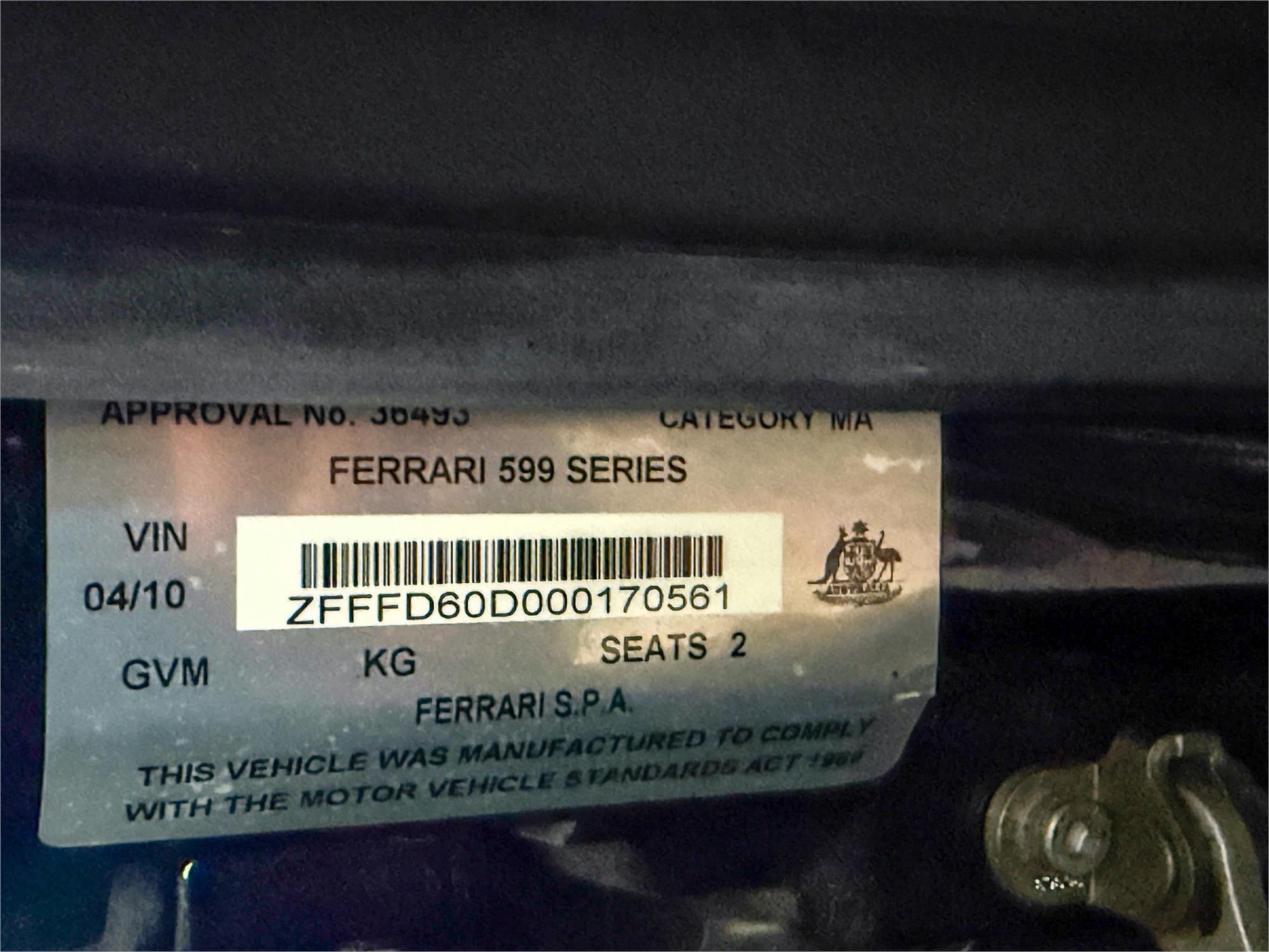 2010 FERRARI 599 FIORANO 6 SP MANUAL F1 SHIFT SEDAN
