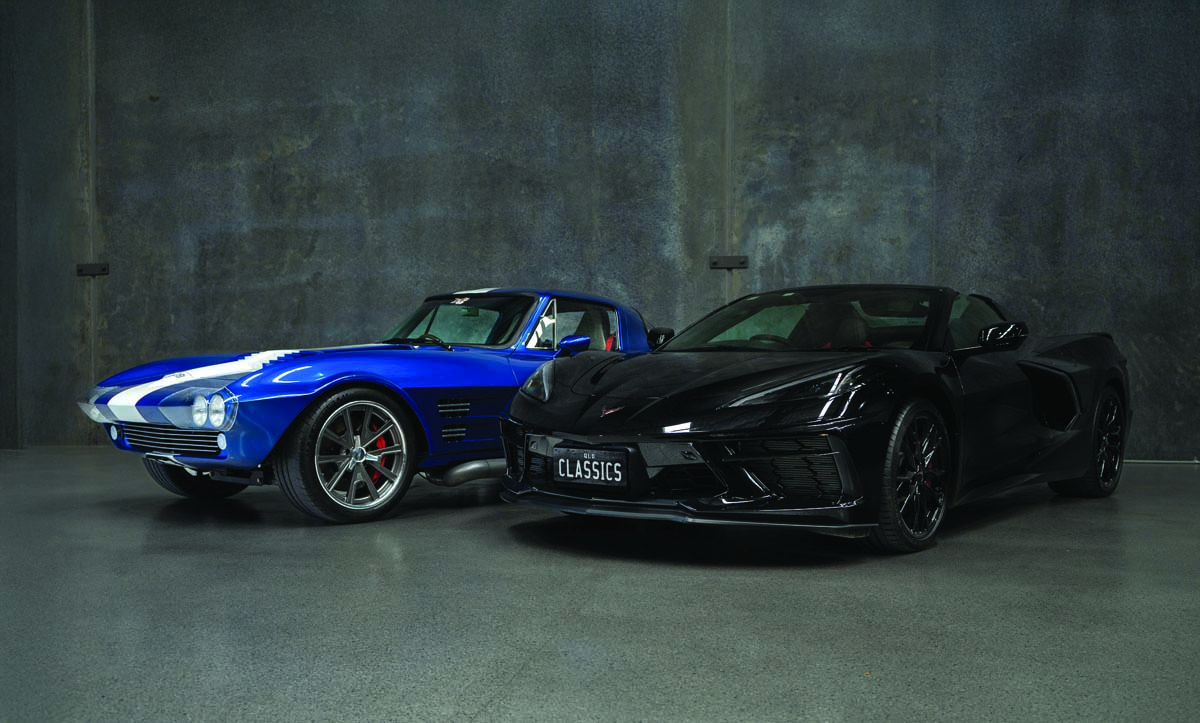CLASSICS - 1963 Corvette Stingray coupe and 2024 Corvette Stingray convertible