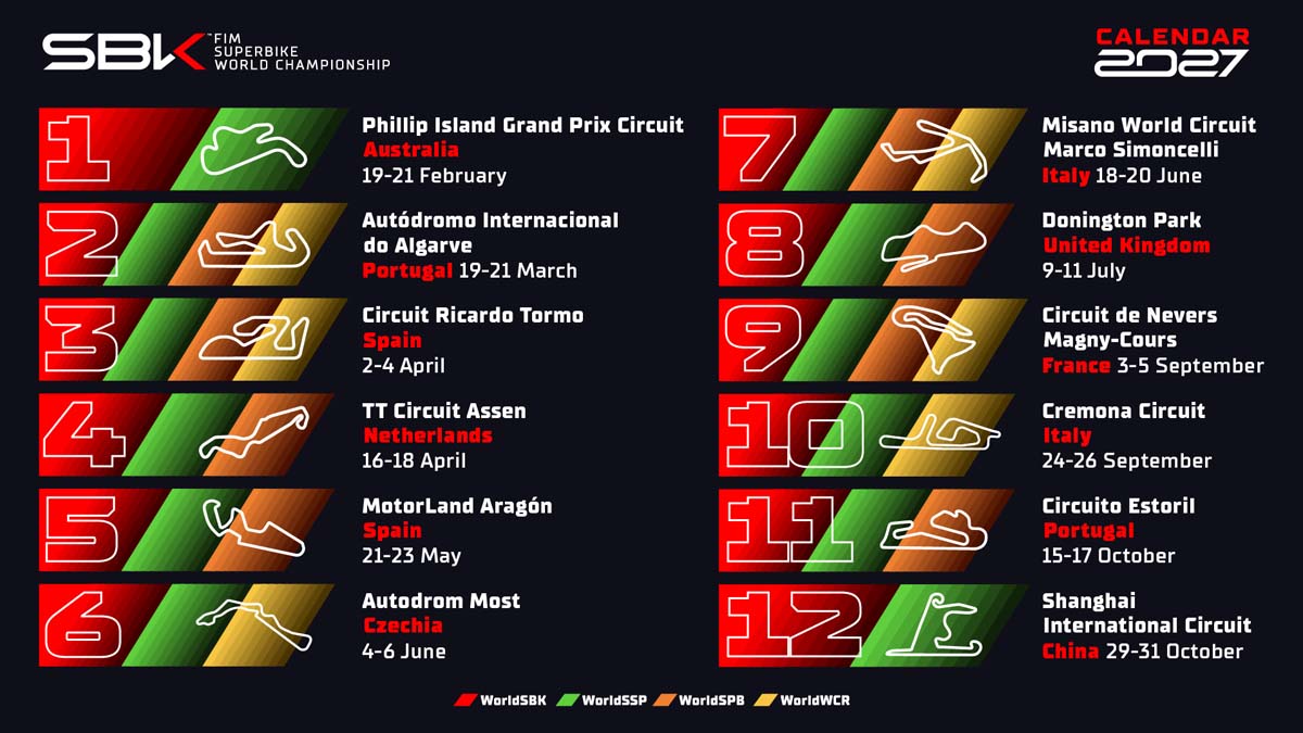 World Superbikes release provisional 2027 calendar